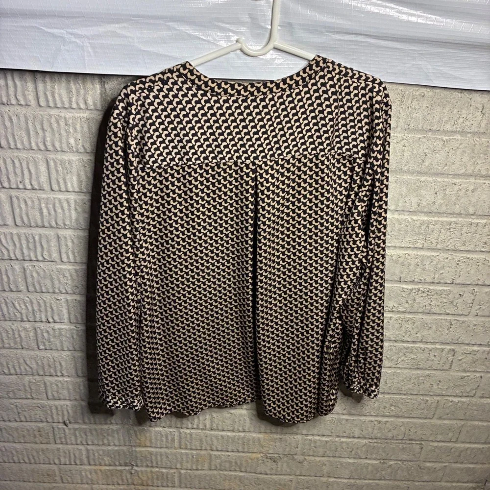 Norm Thompson Plus Size 1X Black Beige Geometric Print Long Sleeve Top‎